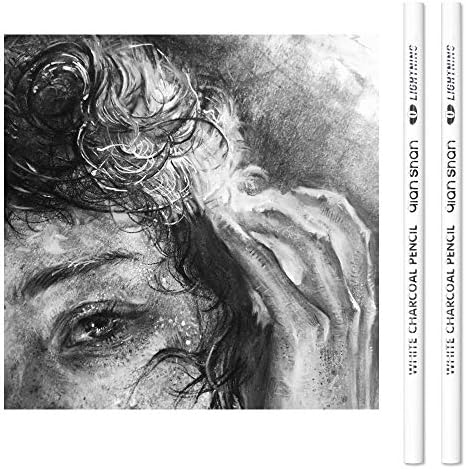 2 Pcs White Sketch Charcoal Pencils -Professional Hight Quality Sketch Highlight White Charcoal Wooden Pencils for Artist Drawing, Sketching, Blending