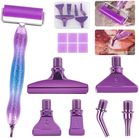 Ergonomic Diamond Painting Art Pen Accessories Kits with 6 Metal Tips, 6 Painting Glue Clay, Roller,Multi Placer Tips for DIY Crafts