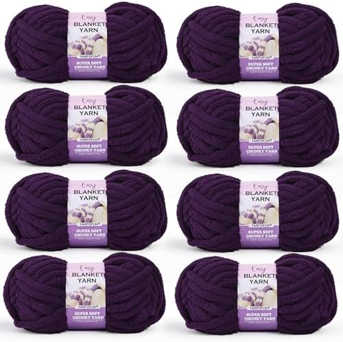 Super Soft Chunky Chenille Yarn for Crocheting,Violet Purple Fluffy Velvet Plush Thick Soft Chunky Chenille Baby Blanket Yarn for Crocheting Knitting Beginners 8 * 100g(Violet Purple)