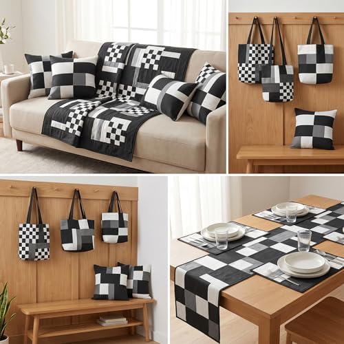 200 Pack 5-inch Cotton Fabric Squares, 5″ Precut Cotton Fabric Squares, Solids Black Charm Pack, Black