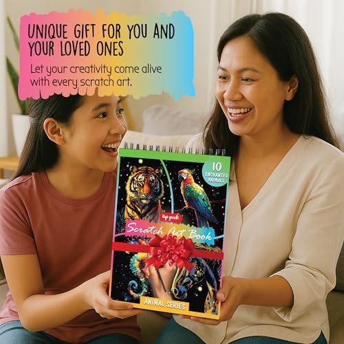 Scratch Art Book for Adults - Animal Series, 10 Rainbow Art and Crafts for Adults