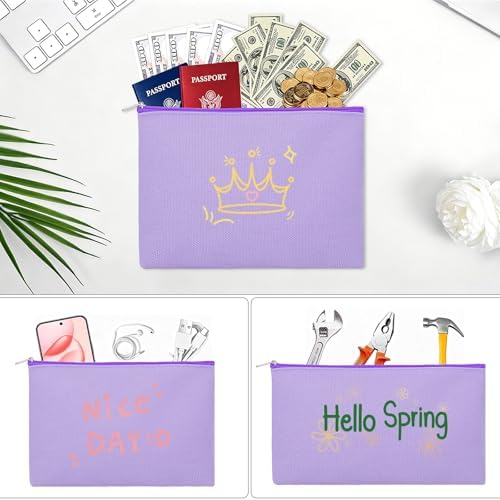 12 Pieces Cotton Canvas Makeup Bag, Multipurpose Cosmetic Bag with Zipper Travel Toiletry Pouch, Blank DIY Craft Bag (Purple, S)