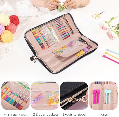 MYBAGZING Knitting Needles Case (Up to 14 Inches) - Organizer for Knitting and Crochet Accessories - Empty Hook Case