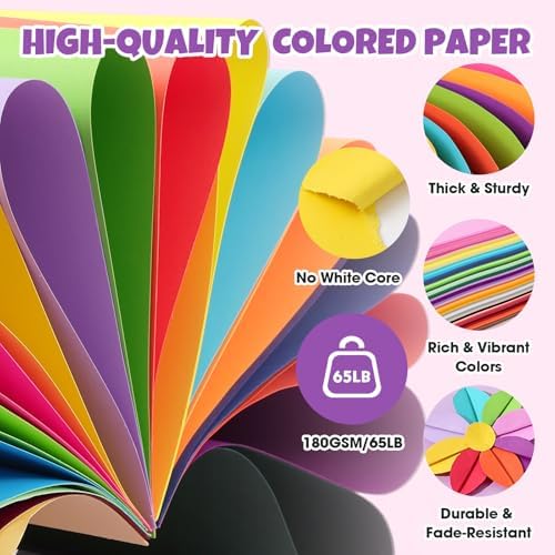 TUXIYA 300 Sheets 8.5" X 11" Colored Cardstock, 50 Colors Card Stock | 50 Assorted Colors Construction Paper Printer Paper for Printing, Card Making, DIY Crafts, School Supplies,Party 180GSM/65LB