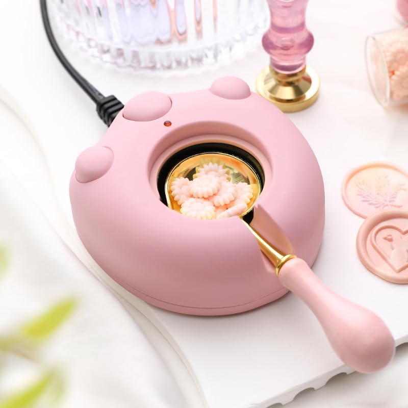 Pink Electric Wax Seal Warmer with Spoon and Tweezers Great Tool for DIY Melting Sealing Wax Beads and Sticks (Pink)