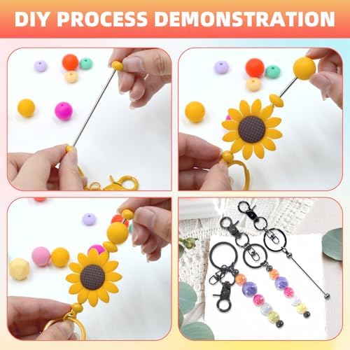 24 Pcs Beadable Keychains Bars bulk - 12 Grey DIY Metal Beaded Keychain Making Kit + 12 Bags Included, Bead Keychain Supplies,Blank Key Chain, Perfect for Women, Men, Mother's Day, Birthday Gift