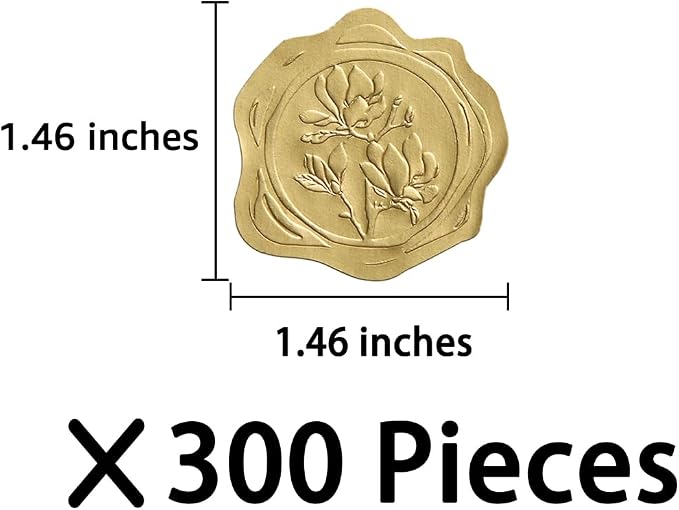 300 Pieces Embossed Gold Foil Stickers, Gold Magnolia