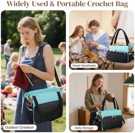 DALINDA Yarn Storage Bag Organizer,Crochet Bag - Portable Yarn Bag & Knitting Craft Tote,Multi-Pocket Design for Crochet Lovers,Ideal Gift for Knitters (Black Blue)