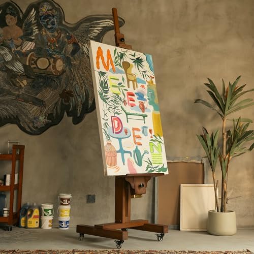 MEEDEN Extra Large Painting Easel: Holds Canvas Up to 71" for Art Studio | Solid Beech Wood Artist Studio Easel, Professional Art Easel Stand for Adults, Adjustable Movable Tilting Easels, Walnut