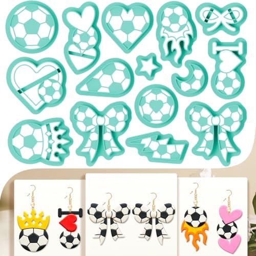 15Pcs Football Polymer Clay Cutters Set Cheer Clay Earrings Cutters for Adults Polymer Jewelry Cutter with Earrings Accessories DIY Craft Supplies
