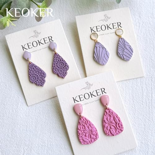 KEOKER Polymer Clay Texture Roller, Polymer Clay Roller for Making Earrings, Like Polymer Clay Texture Sheets, Great Work with Polymer Clay Cutters (Boho A), Floral A