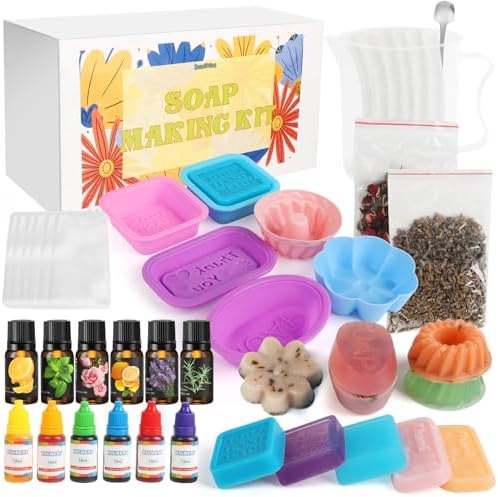 Dewiitine DIY Soap Making Kit, Soap Kit with Soap Mold Melt and Pour Soap Base Fragrances Dried Flowers Glitter Soap Colorant DIY Craft Kit for Adults Beginners