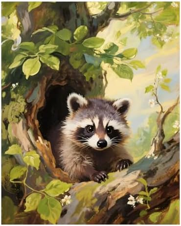 Reivworl Raccoon Paint by Numbers Kit for Adults, Raccoon Paint by Number for Adult, Painting by Number Kits for Gifts and Wall Decor 16x20Inch