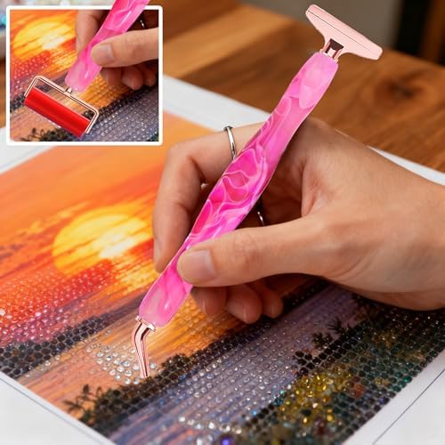 Huanlys Diamond Art Pens Tools Diamond Painting Accessories Kits with Screw Steel Rose Gold Metal Tip Nibs Placers Roller Tool Accessories (Pink Gold)