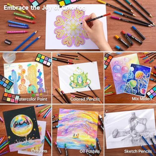 Shuttle Art 149 Piece Deluxe Art Set, Art Supplies in Wooden Case, Painting Drawing Art Kit with Crayons Colored Pencils Oil Pastels Coloring Book Sketch Pad for Kids Adults