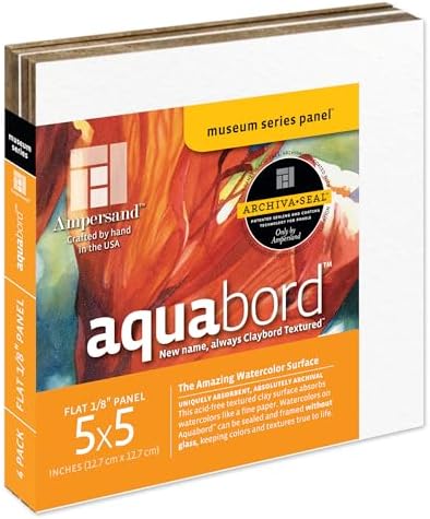 Ampersand Aquabord Panel for Watercolor and Gouache, 1/8 Inch Depth, 5X5 Inch, Pack of 4 (CBT055)