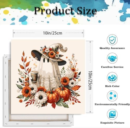 Fall Ghost Paint by Numbers Kit for Adults Beginner with Framed 10x10 Inch