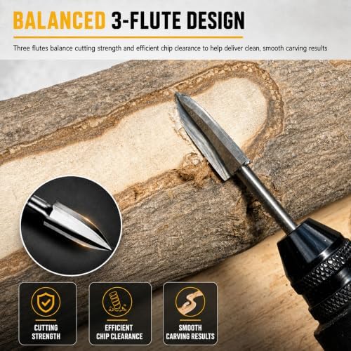 Wood Carving Drill Bits Set, 5PCS HSS Engraving Burr Bits with 1/8" Shank, Compatible with Dremel Rotary Tool for Wood Carving, Woodworking, Grinding, DIY Crafts and Detail Work