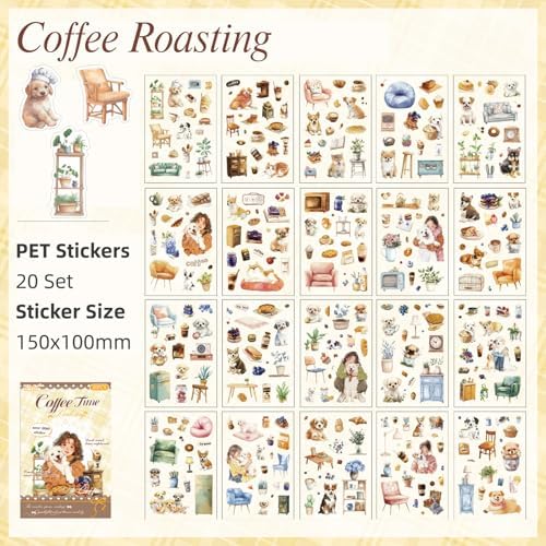 Puppy Series Sticker Scrapbooking Supplies for Junk Journal, 20 Sheets PET Stickers