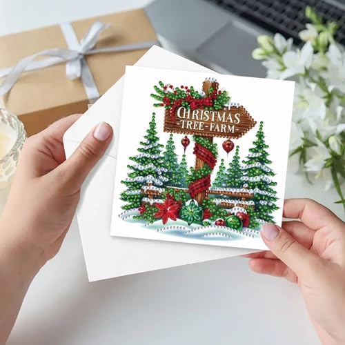 6Pcs Christmas Greeting Card DIY Diamond Art Painting Greeting Cards Blessing Folding Card Kit with White Envelopes Diamond Arts Crafts for Birthday Festival Gift-Christmas02