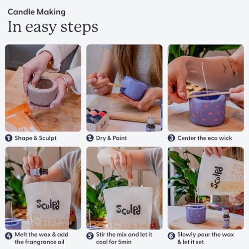 Sculpd Candle Making Kit, 2 Candles, Peony Rose Fragrance, Pastel Tones
