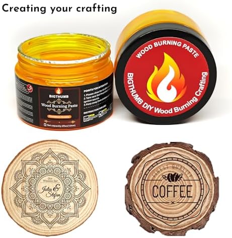 BIGTHUMB Wood Burning Gel Kit 4 OZ | Heat Activated Non-Toxic Paste for DIY Crafting, with Mini Scraper, Template Sticker, Paint Brush - Accurately & Easily Burn Designs on Wood, Canvas, Denim