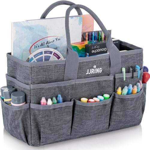 JJRING Craft Tote Bag Organizer For Art Storage With Multiple Pockets, Grey