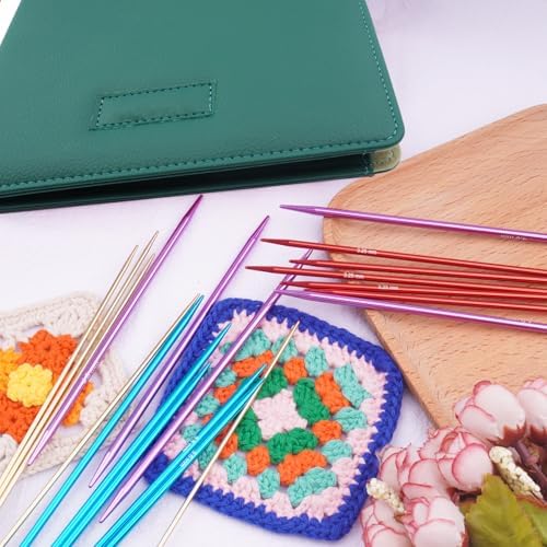 Mdoker 55pcs Double Point Knitting Needles Set Aluminum Knitting Needle 11 Size 2.5mm-6.0mm,7.9-inch Length Knitting Kits for Handmade Creative DIY Knitting Yarn Projects(Green)