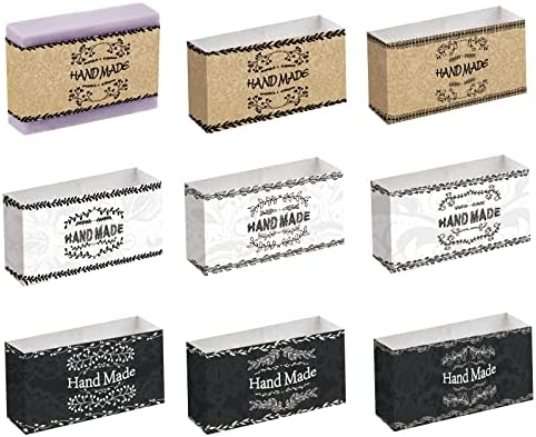 PH PandaHall 90pcs Wrap Paper Tape, 9 Style Vintage Band Label Crafts Wrapper Sleeves Covers Vertical Tags for Handmade Soap Lotion Bars Bath Gift Wrapping, 21x5cm/8.5x1.9 inch