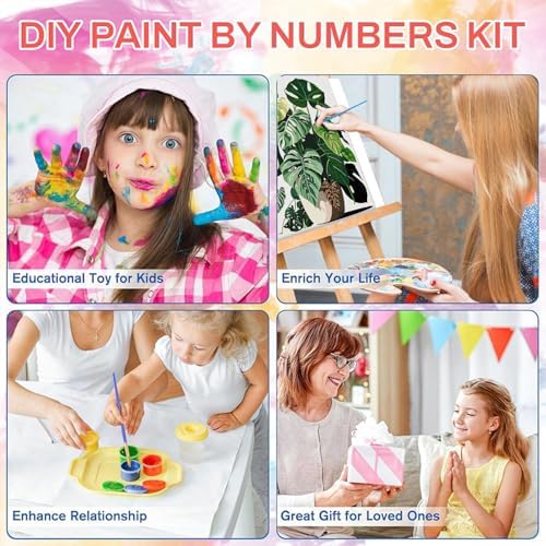 ICYANART 4 Pack Plant Paint by Numbers kit for Adults with Frame and Wooden