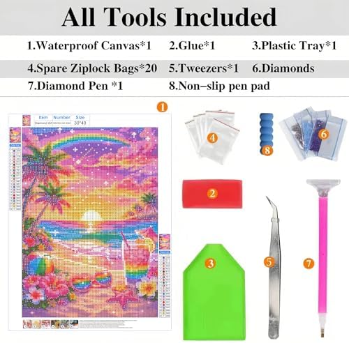 ckdiluy Beach Diamond Art Kits for Adults Beginners, 5D DIY Tropical Beach Diamond Painting Kits, Full Round Drill Diamonds Dots Gem Art Crystal, Home Wall Decor 12X16 Inch