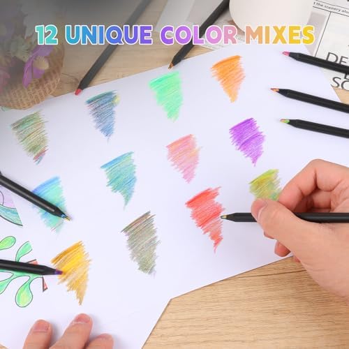 12 Colors Rainbow Pencils for Kids Adults, 24 Pack Rainbow Colored Pencil Art Supplies for Girls Boys, Black Wooden Multi Colored Pencils Bulk for Coloring Drawing Sketching, Pre-sharpened
