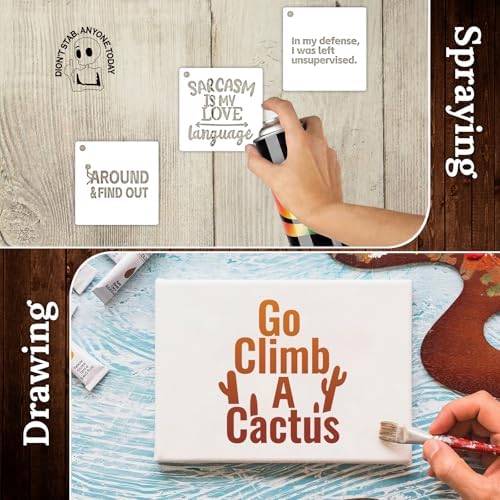40pcs Stencils for Crafts Reusable, Funny Sarcastic Wood Burning Stencils
