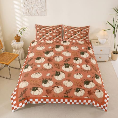 Erosebridal Fall Pumpkin Duvet Cover King Size Autumn Leaf Bedding Set for Adults Teens Women Orange Thanksgiving Comforter Cover Harvest Bedclothes Room Decor