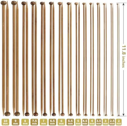 LIHAO 30 Pcs Bamboo Knitting Needles, Wooden Knitting Needles