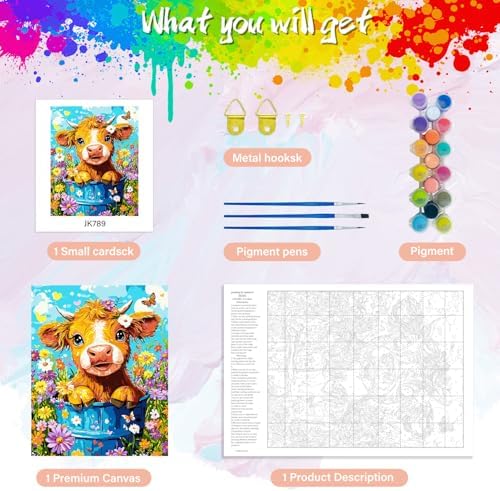 Yunnuo Cow Paint by Numbers Kit for Adults,Highland Cow Flowers Paint by Number Canvas,Acrylic Simple Painting by Numbers for Adults Beginners,Perfect for Home Wall Decor and Gifts(19.7x15.7 inches)