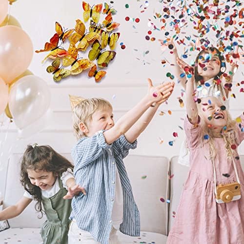 OPSEAM 3D Butterfly Wall Decor Butterfly Decorations Stickers with Magnets | 24 PCS Gold,12 Styles Double Layer Butterfly for Classroom Decoration,Locker Refrigerator, Reusable,Waterproof