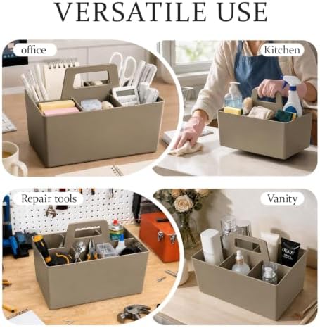 Multipurpose Caddy Organizer with Handle Plastic Desk Storage, Coffee Brown