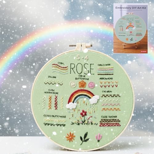 Nalexmi Embroidery Kit for Beginners, DIY Cross Stitching Kit with Stamped Flower Patterns, 4 Pack, Includes Hoop-1, Tools, Threads, Needles, Instructions