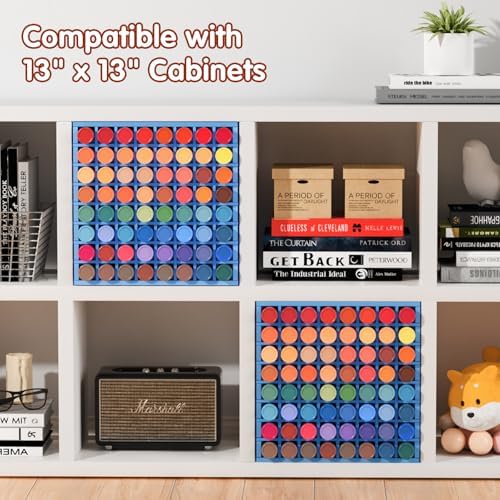 Krafetto 64-Grid Paint Organizer for 2 Oz Bottles, Wall Mount, Blue