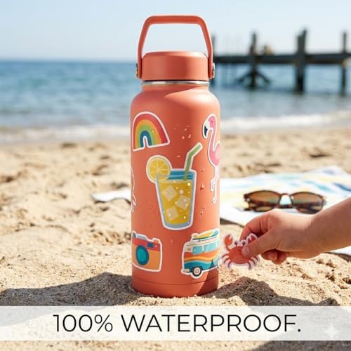 50Pcs Summer Stickers, Cute Vinyl Waterproof Tropical Beach Theme Decals for Kids Water Bottles Laptop Stationery Notebook Skateboard, Sun Surf Party Favors (2-3 Inch)