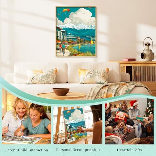 Paint by Numbers Kit for Adults, Mountain Lake DIY Painting Kit, 16x20 Inch