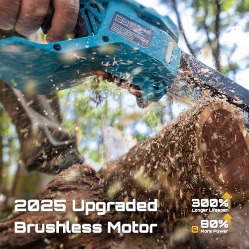SEESII Flagship 8-Inch Cordless Mini Chainsaw, Upgraded Brushless Motor | Electric Chainsaw with 2×4000mAh Batteries, Tool-Free Chain Tension & Oiler, Handheld Saw for Fast Tree Branch Cutting