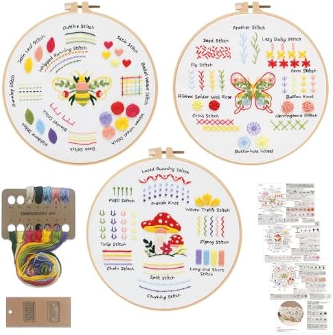 Louise Maelys 3 Pack Embroidery Kit for Beginners Learn Basic Stitches DIY