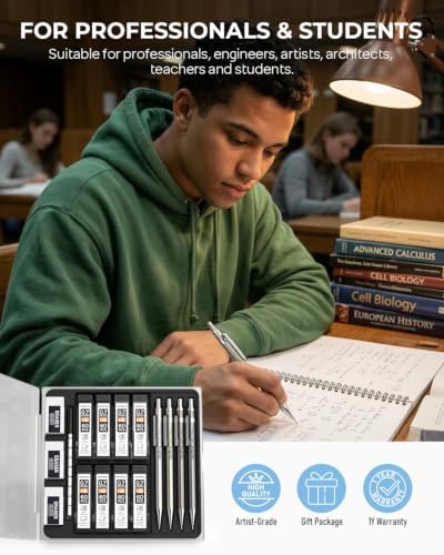 Nicpro 4 Pack Mechanical Pencil 0.7mm, MB1000 Metal Mechanical Pencil Set