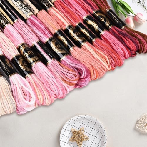 12 Skeins 105 Yards Variegated Cross Stitch Floss Friendship Bracelet String 6 Ply Polyester Colorful Gradient Red Embroidery Thread for Sewing Making Needlecraft Knitting Clothes Stitching