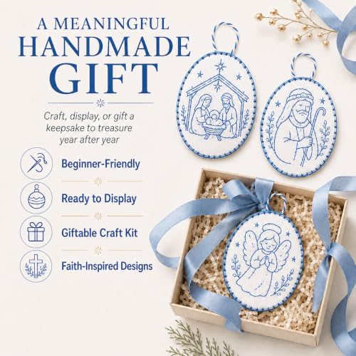 Beginner-Friendly DIY Heirloom Oval Embroidery Ornament Kit Collection, Christmas Embroidery Kit, Threads & Tools, Complete Craft Kits for Adults, Xmas Tree Hanging Decor (Sewing)