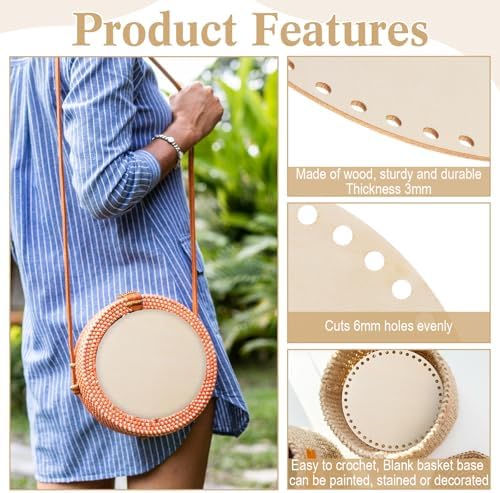 Fanfanwin 12 Pcs Wooden Basket Bottom Moses Crochet Basket Round Base Unfinished Wood Knitting Base for DIY Craft Weaving Making Supplies Home Decoration(8 Inches)
