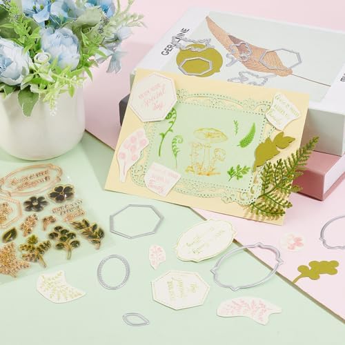 INFUNLY Label Die Cut Leaf Clear Stamps and Dies Sets for Card Making Word Silicone Stamps Cut Stencils for DIY Scrapbooking Photo Album Decorative Paper Crafting Embossing Template