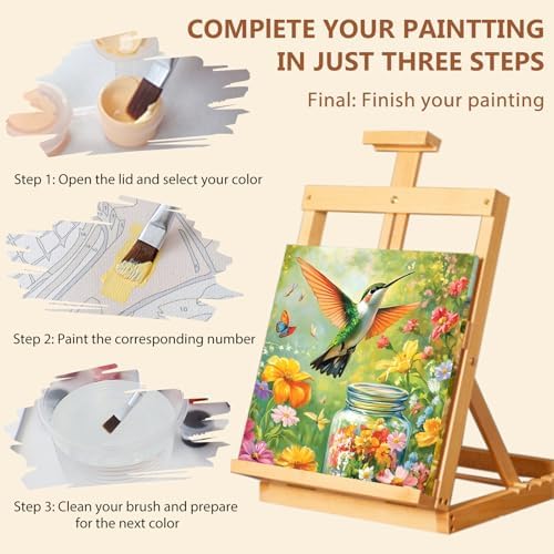 Reivworl Framed Hummingbird Paint by Numbers Kit for Adults Beginner 10×10 inch